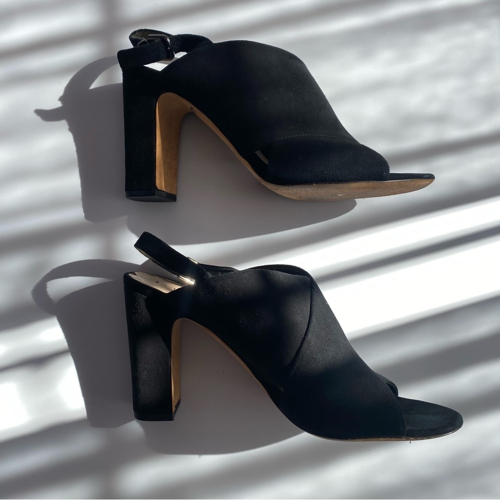 Via spiga Amya black suede sling back open toe chunky heel size 9.5 - Picture 6 of 8